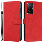 For Xiaomi 11T 5G/11T Pro 5G Drop-proof Heart Shape Imprinted Phone Case PU Leather Skin-touch Feeling Wallet Stand Well Protection Shell with Strap