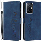 For Xiaomi 11T 5G/11T Pro 5G Drop-proof Heart Shape Imprinted Phone Case PU Leather Skin-touch Feeling Wallet Stand Well Protection Shell with Strap