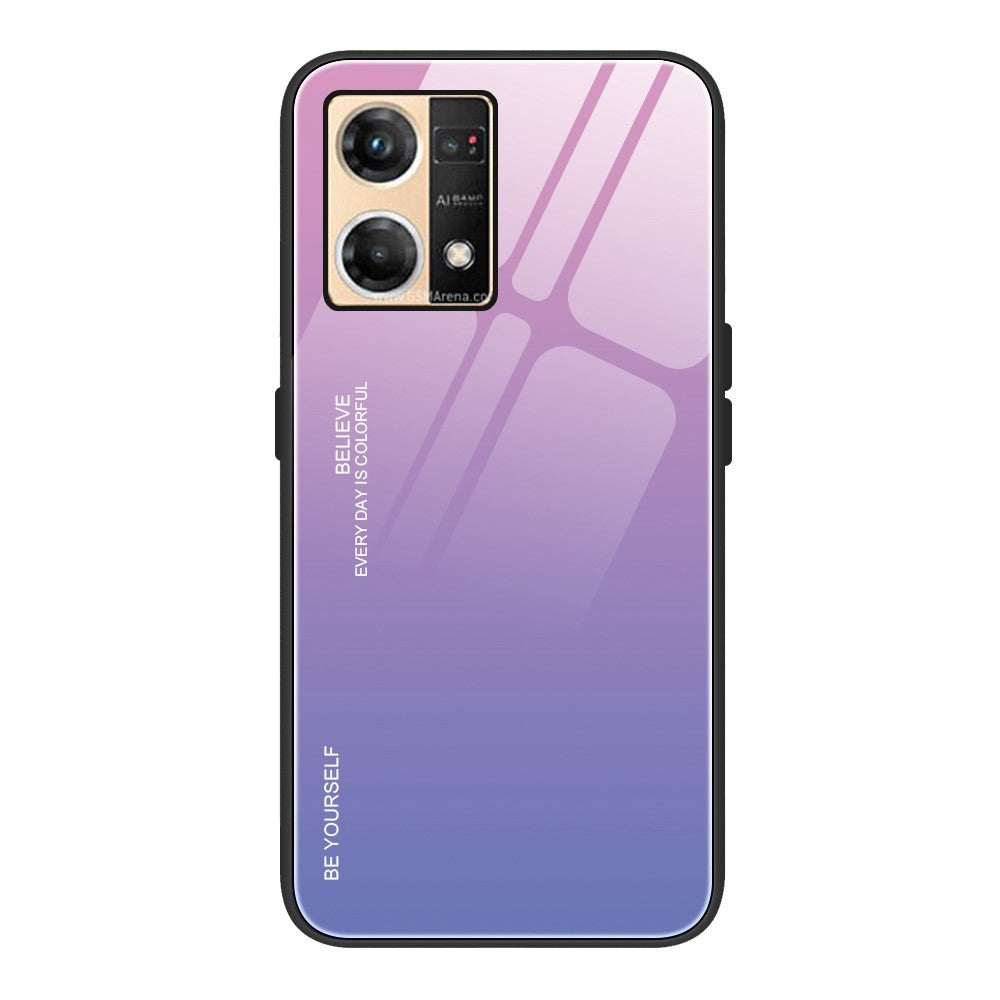 Gradient Color Phone Case for Oppo Reno7 4G, Tempered Glass + PC + TPU Shockproof Cover