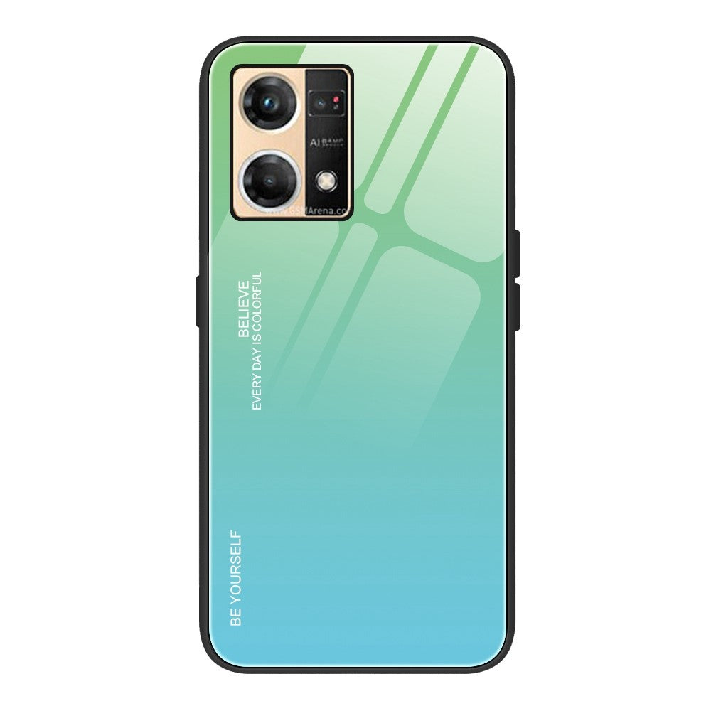 Gradient Color Phone Case for Oppo Reno7 4G, Tempered Glass + PC + TPU Shockproof Cover