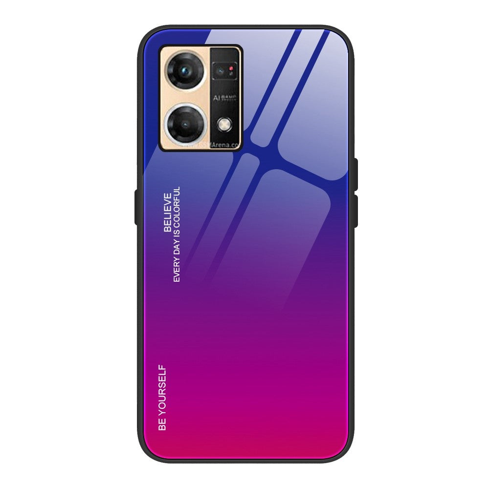 Gradient Color Phone Case for Oppo Reno7 4G, Tempered Glass + PC + TPU Shockproof Cover