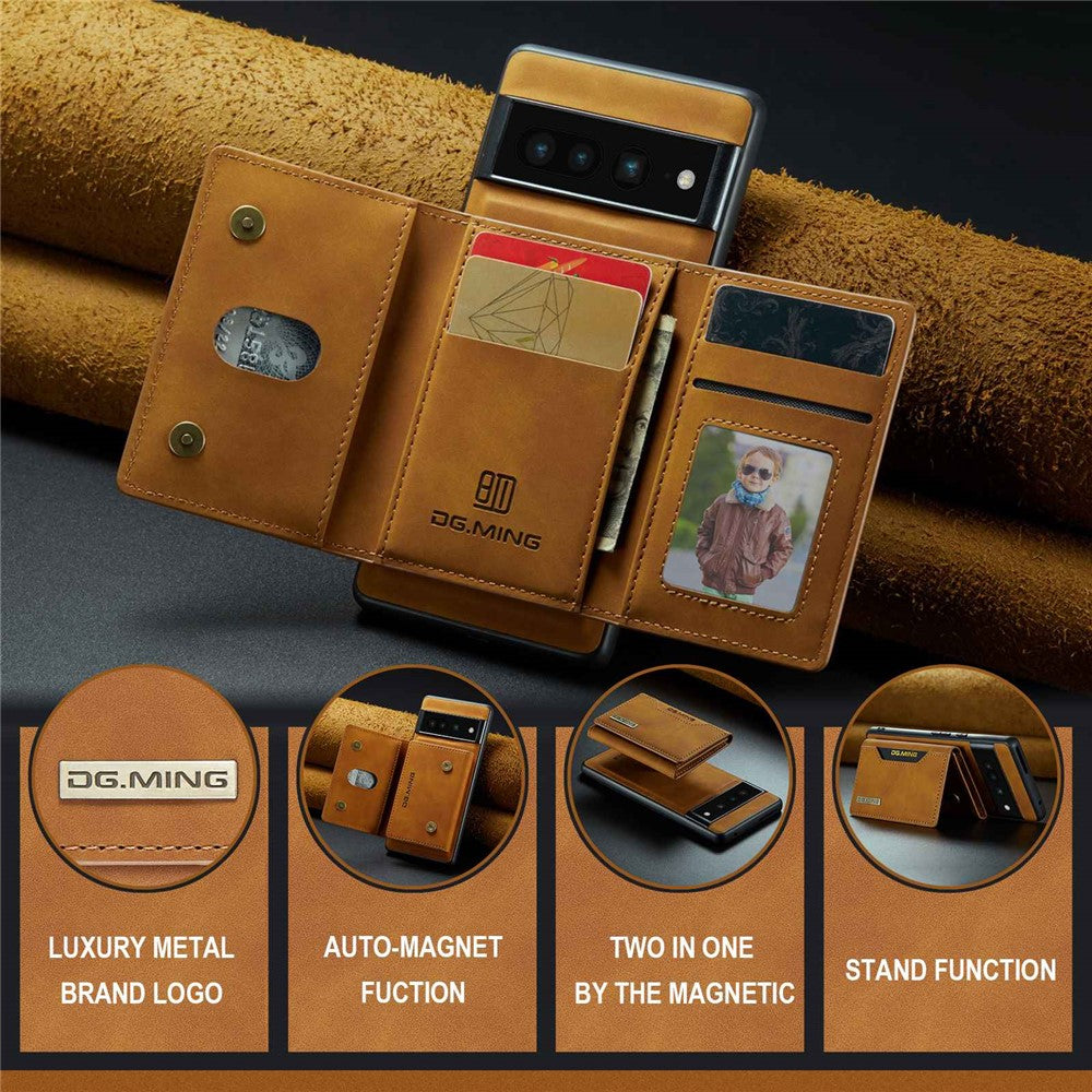 DG.MING M2 Series Magnetic Wallet Phone Case for Google Pixel 7 Pro 5G, Detachable 2-in-1 Kickstand Drop-proof Cover