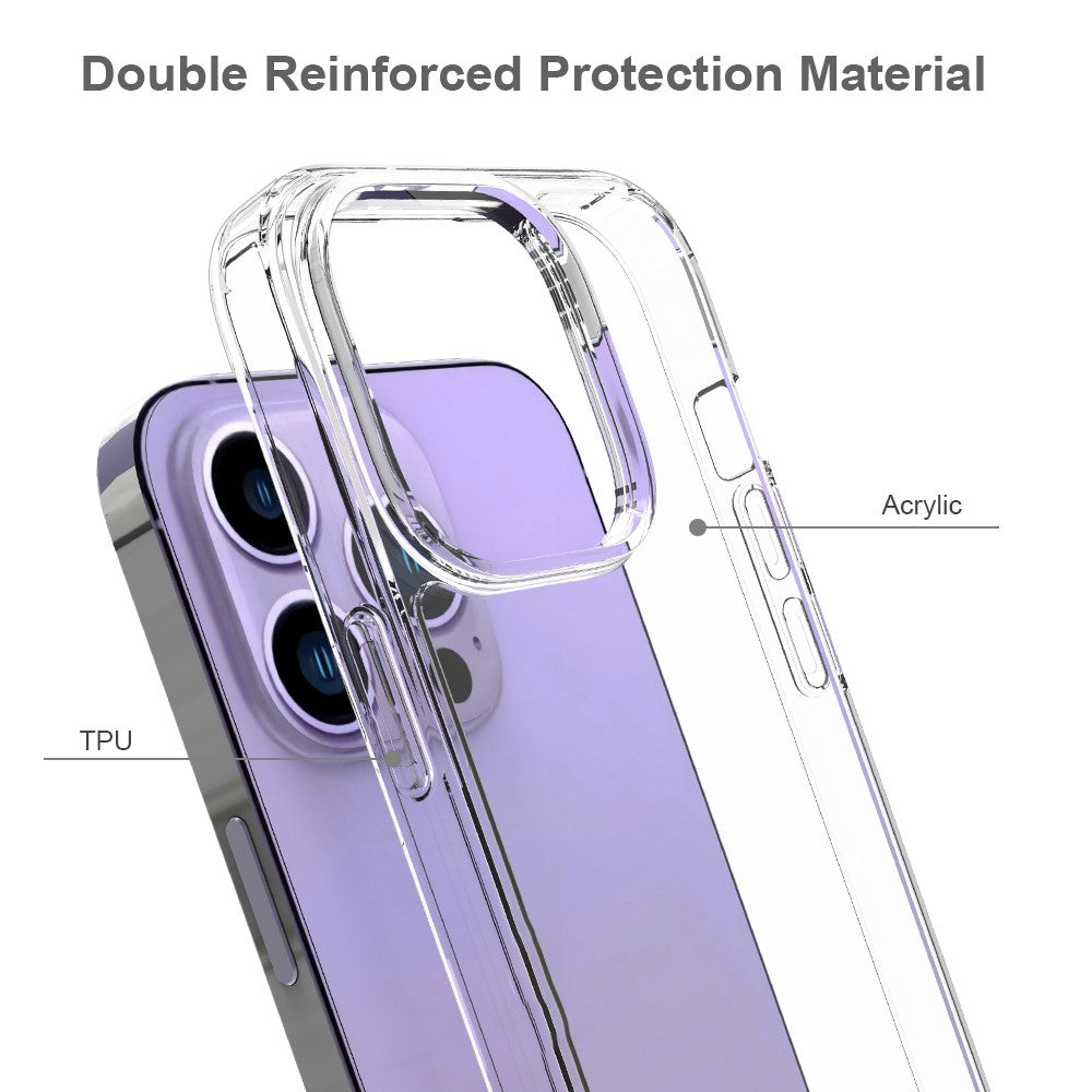 For iPhone 14 Pro 6.1 inch Shockproof Case Ultra Clear Phone Case Transparent Hard Acrylic Back + Soft TPU Cover