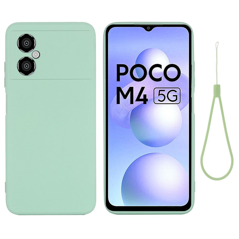 For Xiaomi Poco M4 5G Precise Cutouts Phone Case Anti-drop Slim Soft Liquid Silicone Cellphone Cover with Strap
