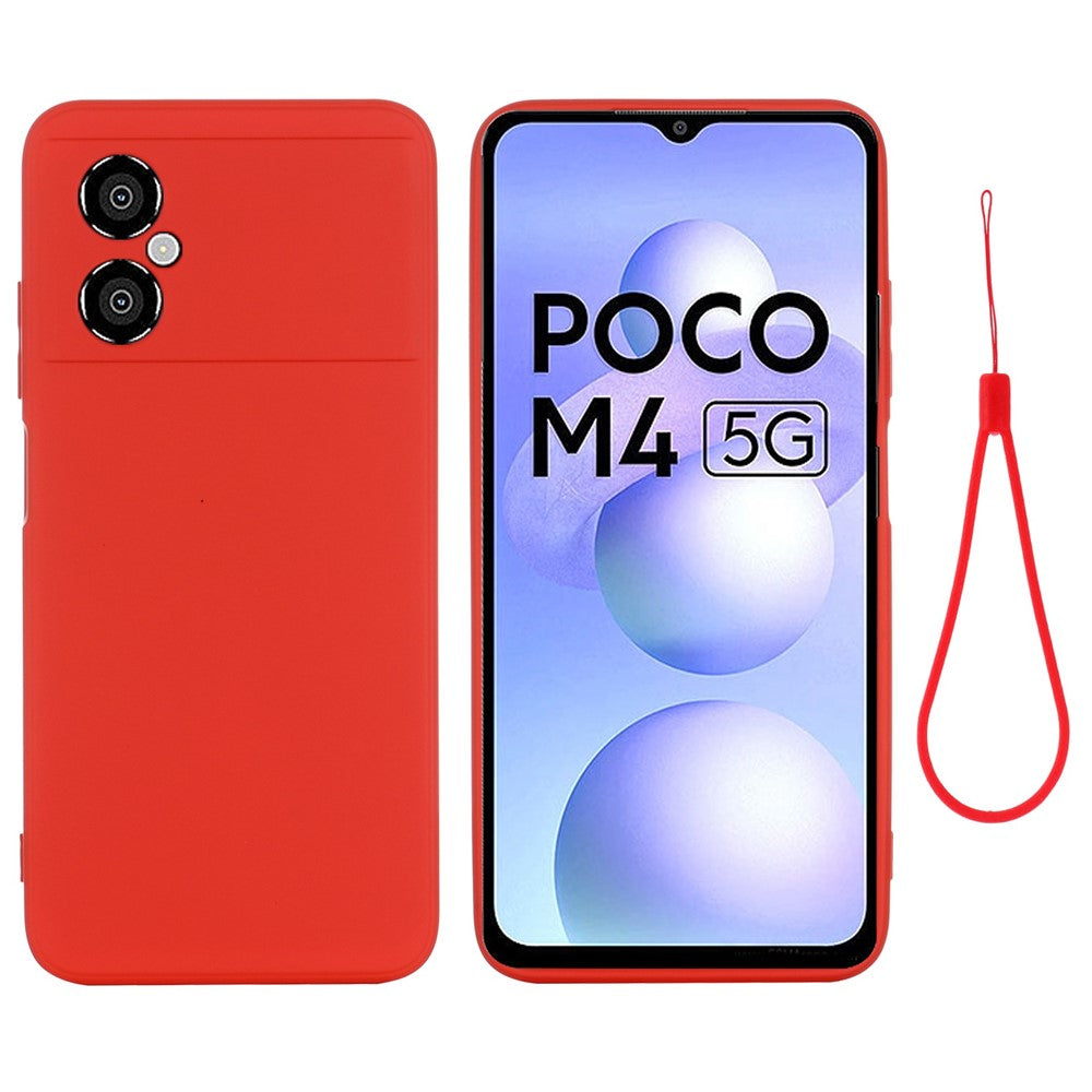 For Xiaomi Poco M4 5G Precise Cutouts Phone Case Anti-drop Slim Soft Liquid Silicone Cellphone Cover with Strap