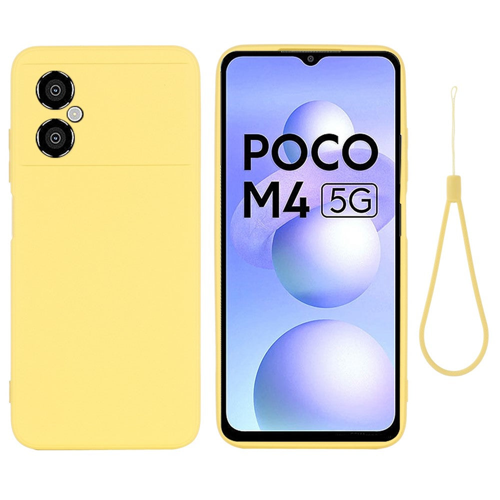 For Xiaomi Poco M4 5G Precise Cutouts Phone Case Anti-drop Slim Soft Liquid Silicone Cellphone Cover with Strap