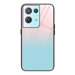 For Oppo Reno8 5G (Global Version) / Oppo Reno8 5G Anti-fingerprint Pattern Printing Phone Case Tempered Glass+PC+TPU Phone Shell
