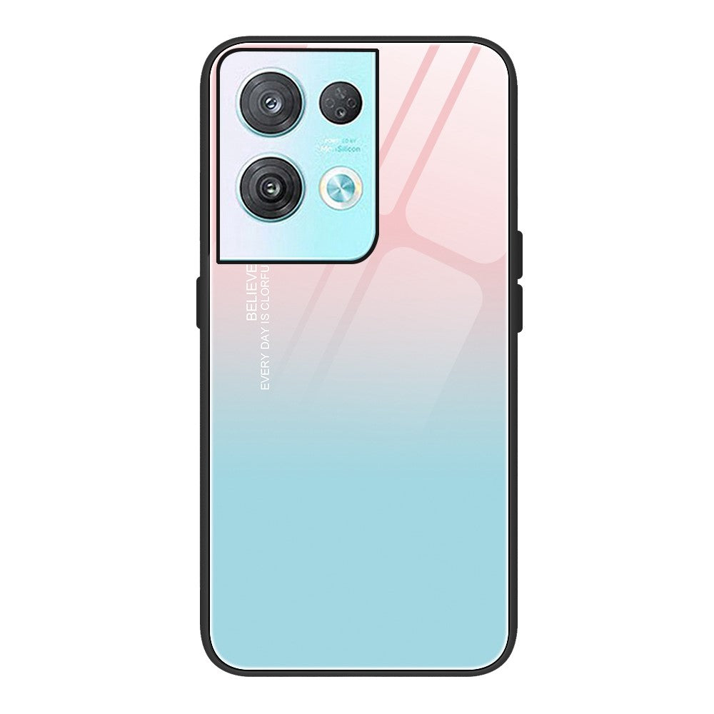 For Oppo Reno8 5G (Global Version) / Oppo Reno8 5G Anti-fingerprint Pattern Printing Phone Case Tempered Glass+PC+TPU Phone Shell
