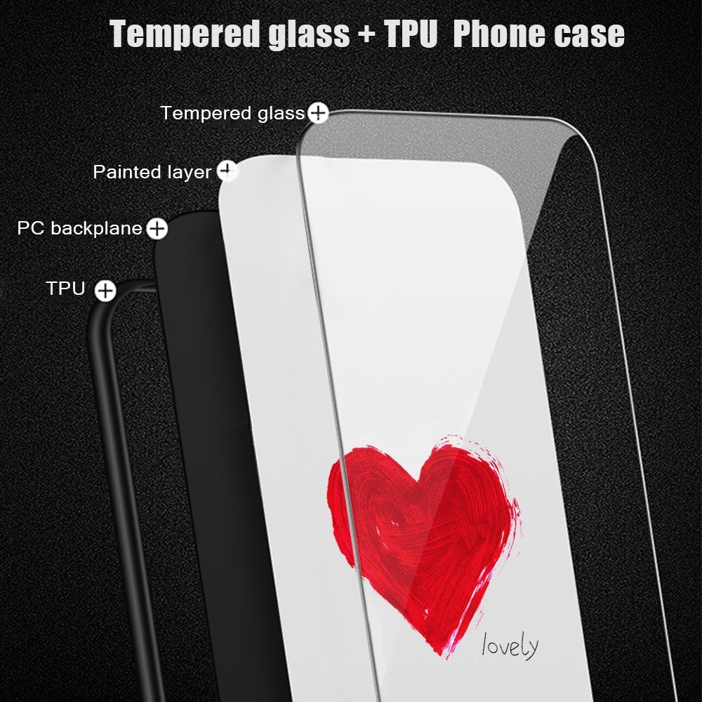 For Oppo Reno8 5G (Global Version) / Oppo Reno8 5G Anti-fingerprint Pattern Printing Phone Case Tempered Glass+PC+TPU Phone Shell