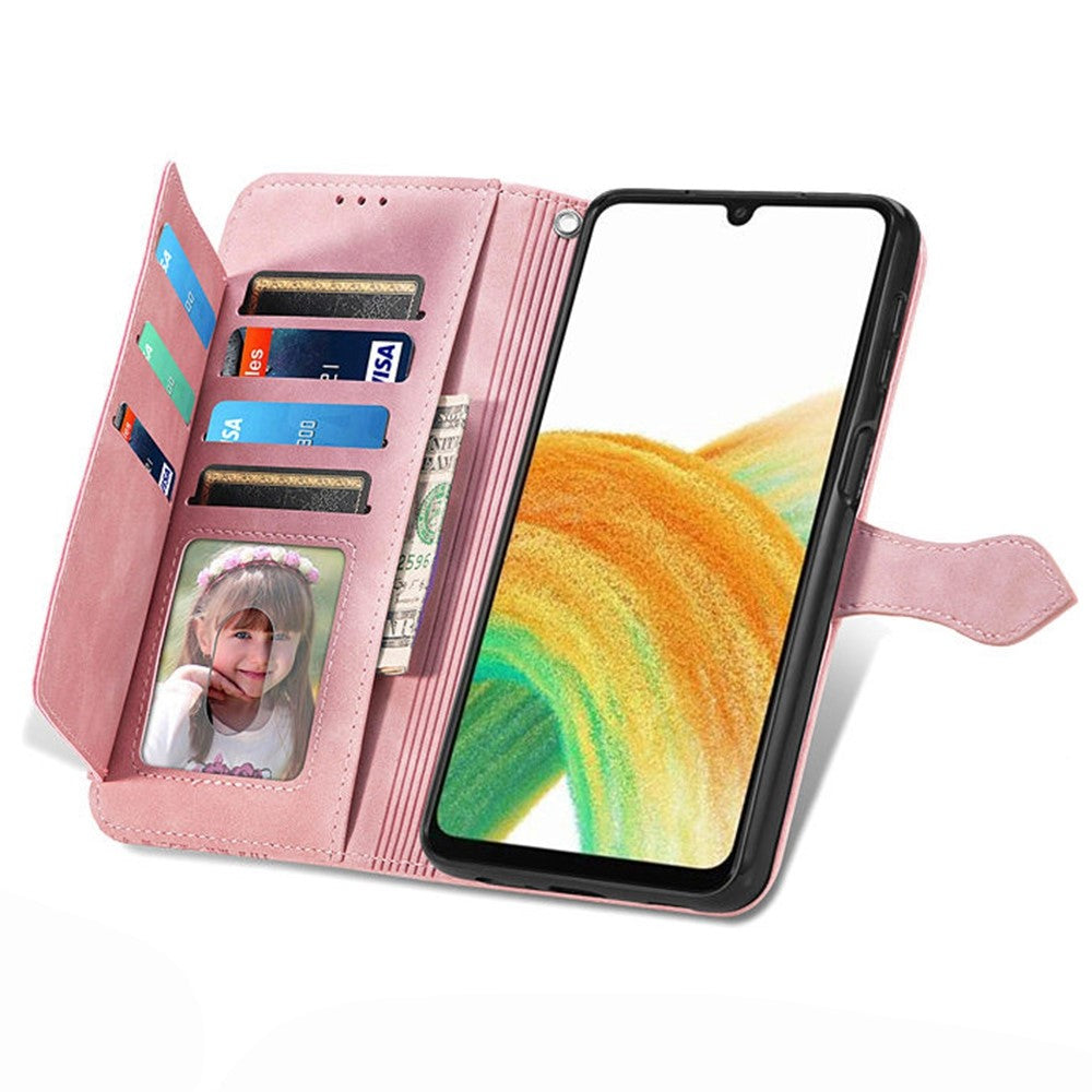 For Samsung Galaxy A13 4G Zipper Wallet Case with Strap Flower Imprint PU Leather Phone Cover