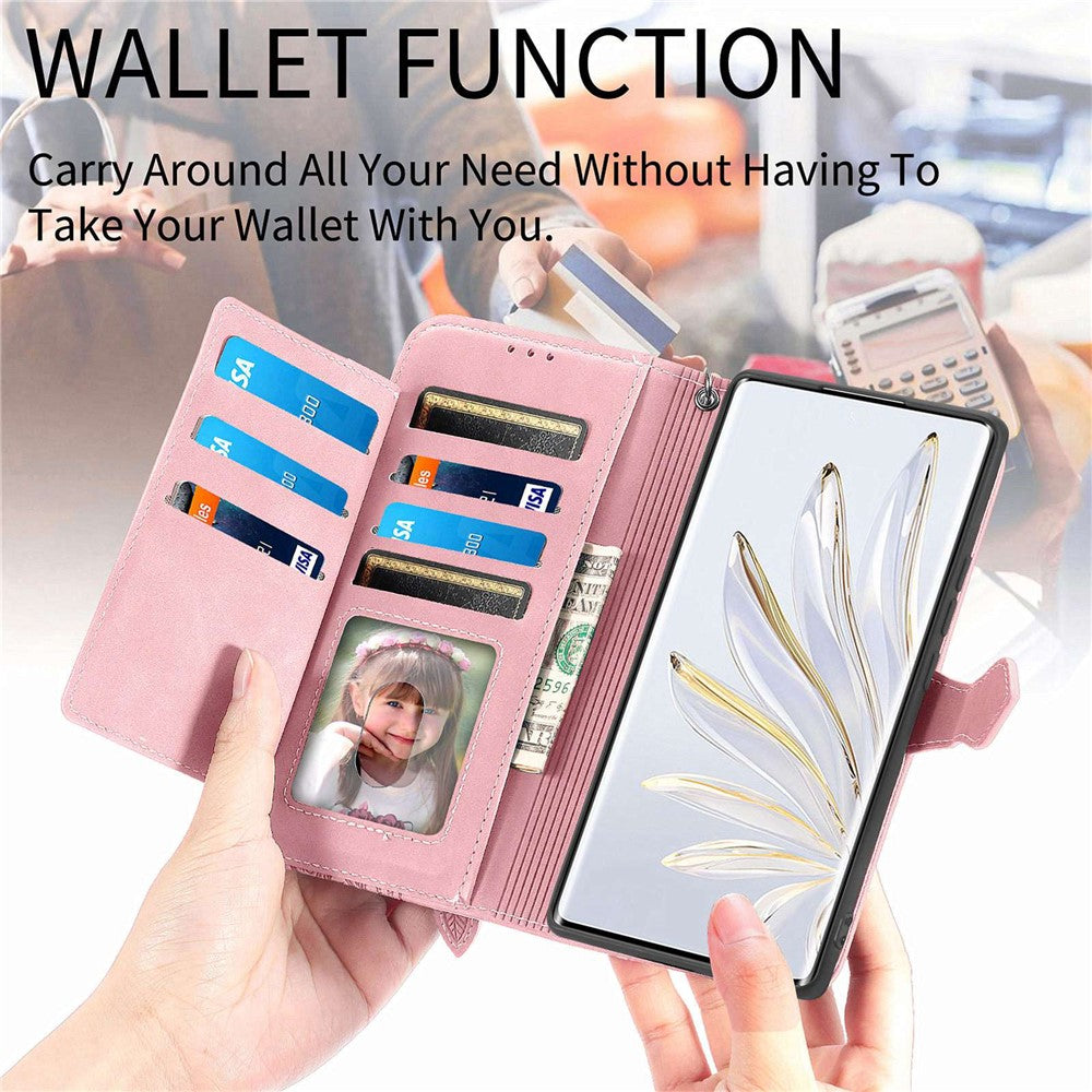 For Samsung Galaxy A13 4G Zipper Wallet Case with Strap Flower Imprint PU Leather Phone Cover