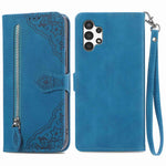For Samsung Galaxy A13 4G Zipper Wallet Case with Strap Flower Imprint PU Leather Phone Cover