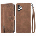 For Samsung Galaxy A13 4G Zipper Wallet Case with Strap Flower Imprint PU Leather Phone Cover