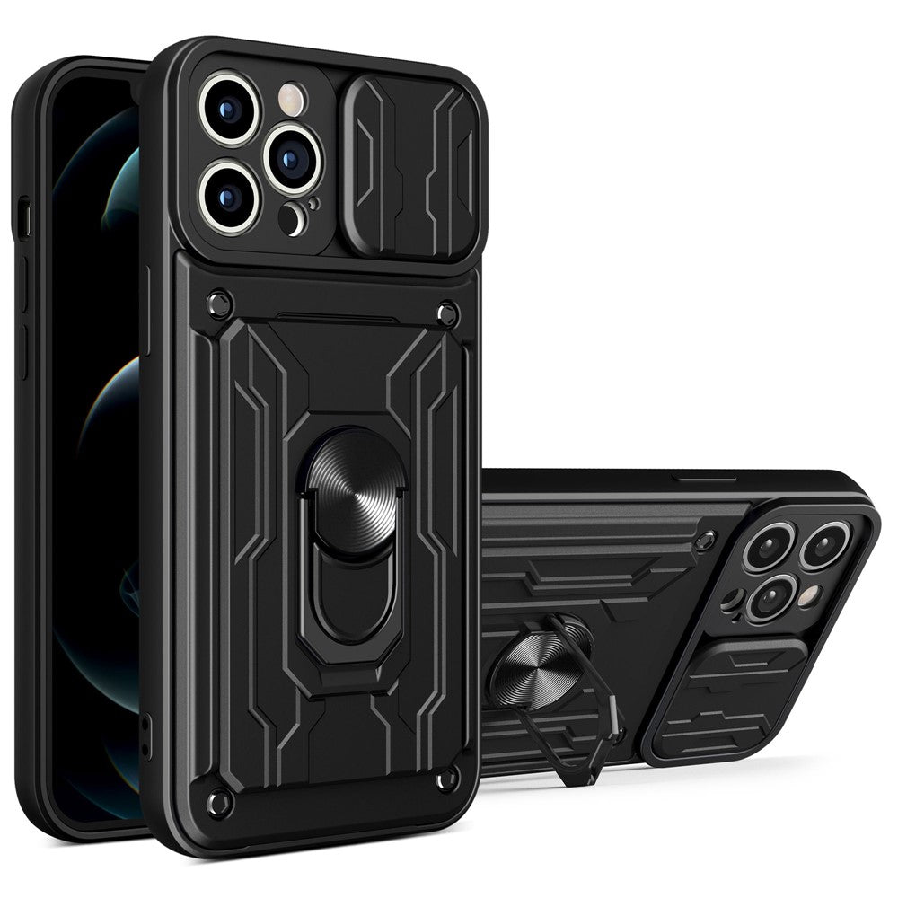 Til iPhone 14 Pro 6,1 tommer Skydelåg Linsecover Kickstand PC + TPU Cover med Kortlomme Stødsikkert Telefoncover