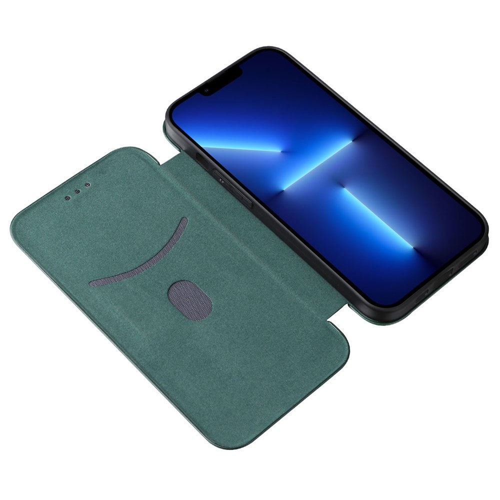 For iPhone 14 6.1 inch Carbon Fiber Texture Mobile Phone Case Magnetic Auto-absorbed PU Leather Stand Card Holder Function Phone Cover