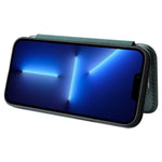 For iPhone 14 6.1 inch Carbon Fiber Texture Mobile Phone Case Magnetic Auto-absorbed PU Leather Stand Card Holder Function Phone Cover
