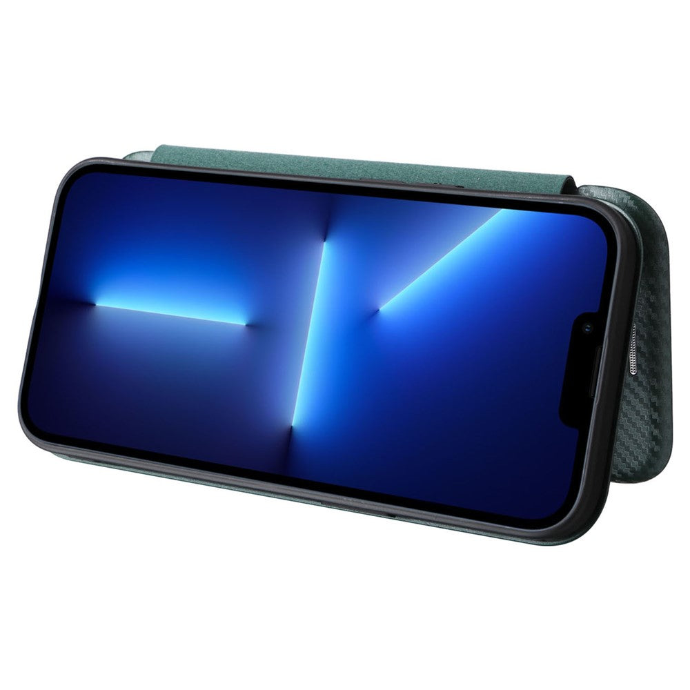 For iPhone 14 6.1 inch Carbon Fiber Texture Mobile Phone Case Magnetic Auto-absorbed PU Leather Stand Card Holder Function Phone Cover