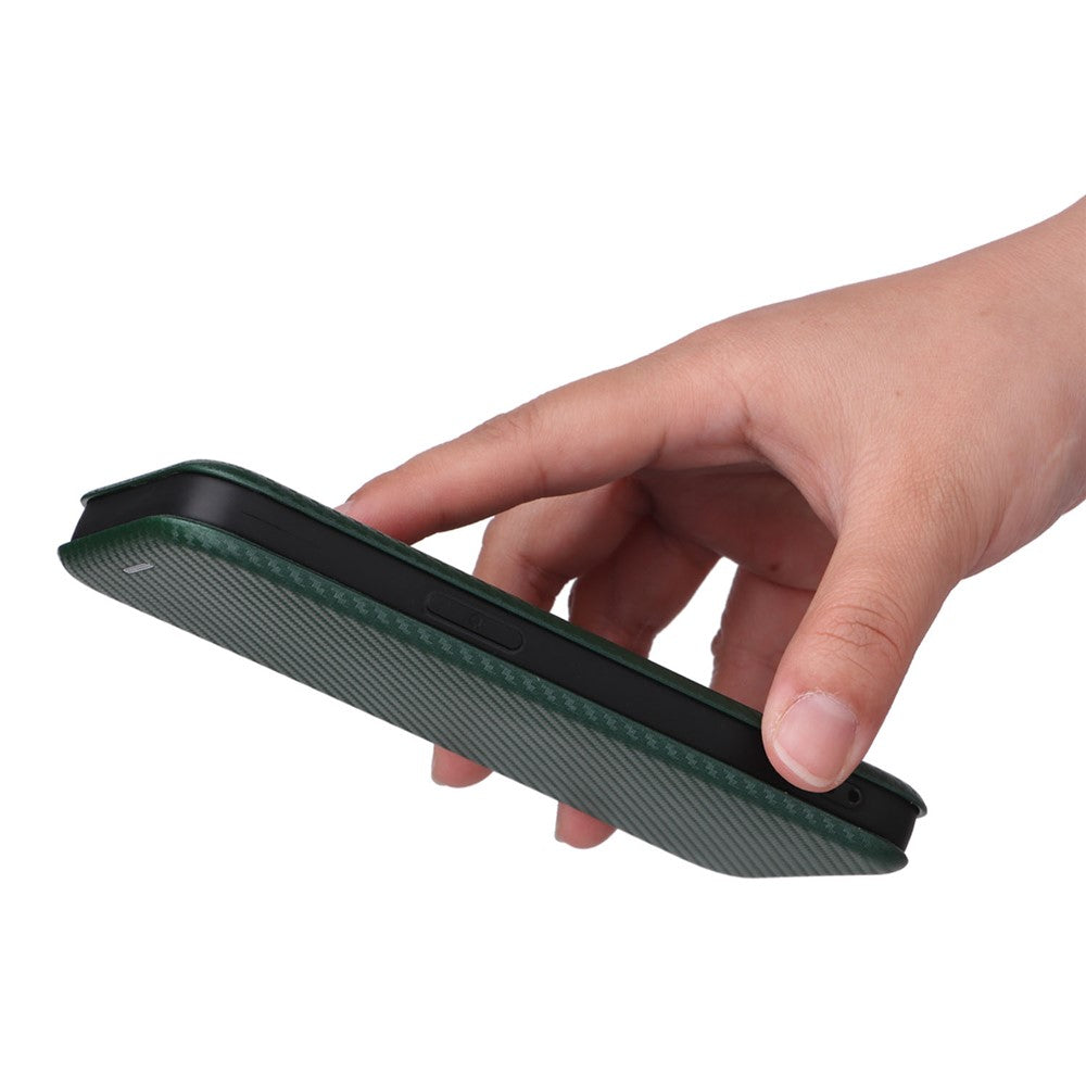 For iPhone 14 6.1 inch Carbon Fiber Texture Mobile Phone Case Magnetic Auto-absorbed PU Leather Stand Card Holder Function Phone Cover