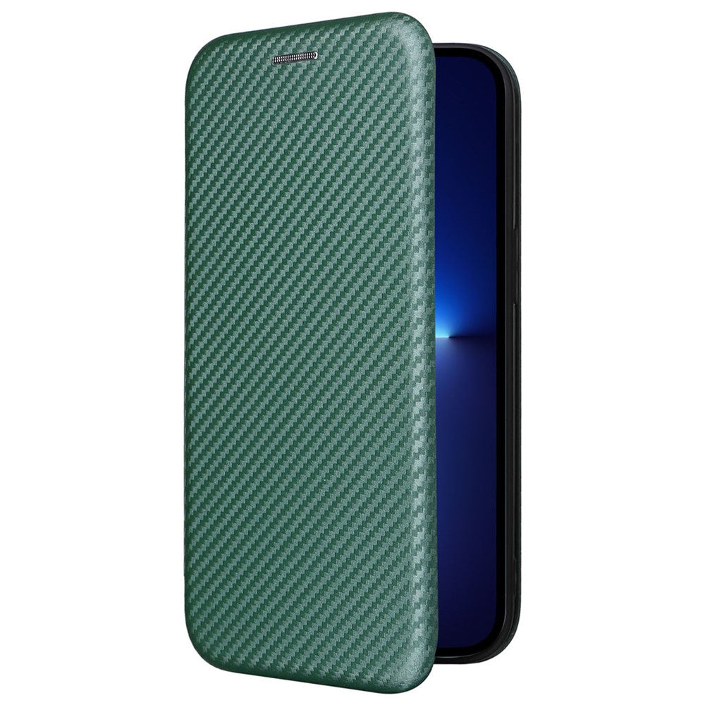 For iPhone 14 6.1 inch Carbon Fiber Texture Mobile Phone Case Magnetic Auto-absorbed PU Leather Stand Card Holder Function Phone Cover
