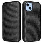 For iPhone 14 6.1 inch Carbon Fiber Texture Mobile Phone Case Magnetic Auto-absorbed PU Leather Stand Card Holder Function Phone Cover