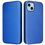 For iPhone 14 6.1 inch Carbon Fiber Texture Mobile Phone Case Magnetic Auto-absorbed PU Leather Stand Card Holder Function Phone Cover