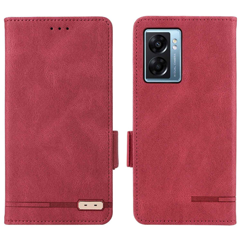 Oppo A57 (2022) 5G / A77 5G / OnePlus Nord N300 5G / Realme V23 5G hårdvarudesign PU-läder plånboksfodral i bokformat mobilfodral