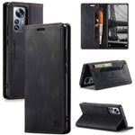 AUTSPACE A01 Series PU Leather Protective Shell for Xiaomi 12 Lite 5G, RFID Blocking Magnetic Closure Vintage Frosted Wallet Stand Flip Cover