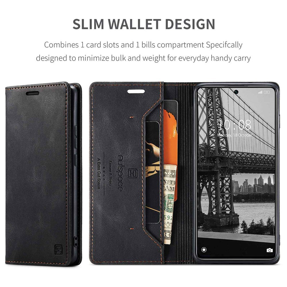 AUTSPACE A01 Series PU Leather Protective Shell for Xiaomi 12 Lite 5G, RFID Blocking Magnetic Closure Vintage Frosted Wallet Stand Flip Cover