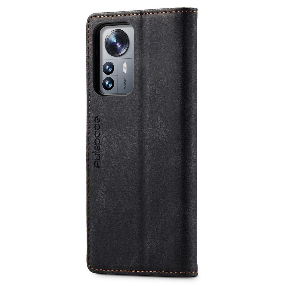AUTSPACE A01 Series PU Leather Protective Shell for Xiaomi 12 Lite 5G, RFID Blocking Magnetic Closure Vintage Frosted Wallet Stand Flip Cover