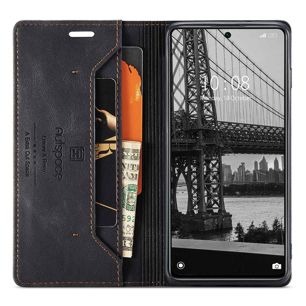 AUTSPACE A01 Series PU Leather Protective Shell for Xiaomi 12 Lite 5G, RFID Blocking Magnetic Closure Vintage Frosted Wallet Stand Flip Cover