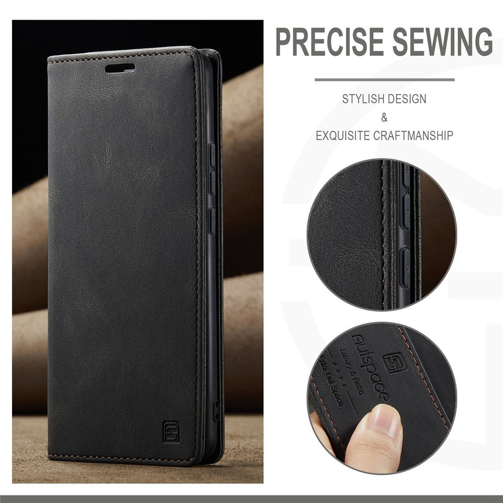 AUTSPACE A01 Series PU Leather Protective Shell for Xiaomi 12 Lite 5G, RFID Blocking Magnetic Closure Vintage Frosted Wallet Stand Flip Cover