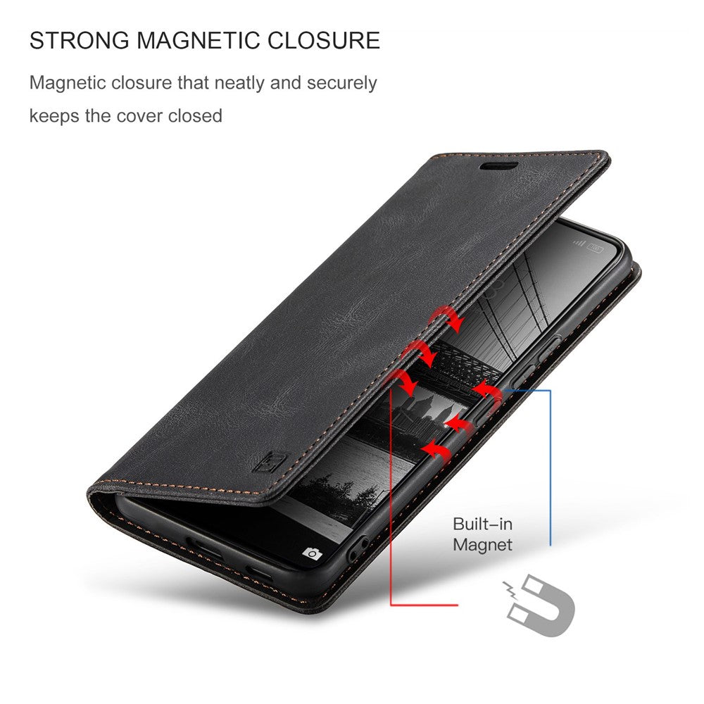 AUTSPACE A01 Series PU Leather Protective Shell for Xiaomi 12 Lite 5G, RFID Blocking Magnetic Closure Vintage Frosted Wallet Stand Flip Cover