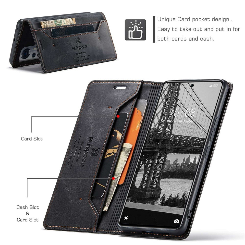 AUTSPACE A01 Series PU Leather Protective Shell for Xiaomi 12 Lite 5G, RFID Blocking Magnetic Closure Vintage Frosted Wallet Stand Flip Cover