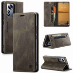 AUTSPACE A01 Series PU Leather Protective Shell for Xiaomi 12 Lite 5G, RFID Blocking Magnetic Closure Vintage Frosted Wallet Stand Flip Cover