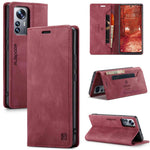 AUTSPACE A01 Series PU Leather Protective Shell for Xiaomi 12 Lite 5G, RFID Blocking Magnetic Closure Vintage Frosted Wallet Stand Flip Cover