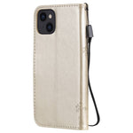 For iPhone 14 Phone Case with Stand Cat Tree Pattern Leather Wallet Mobile Cover