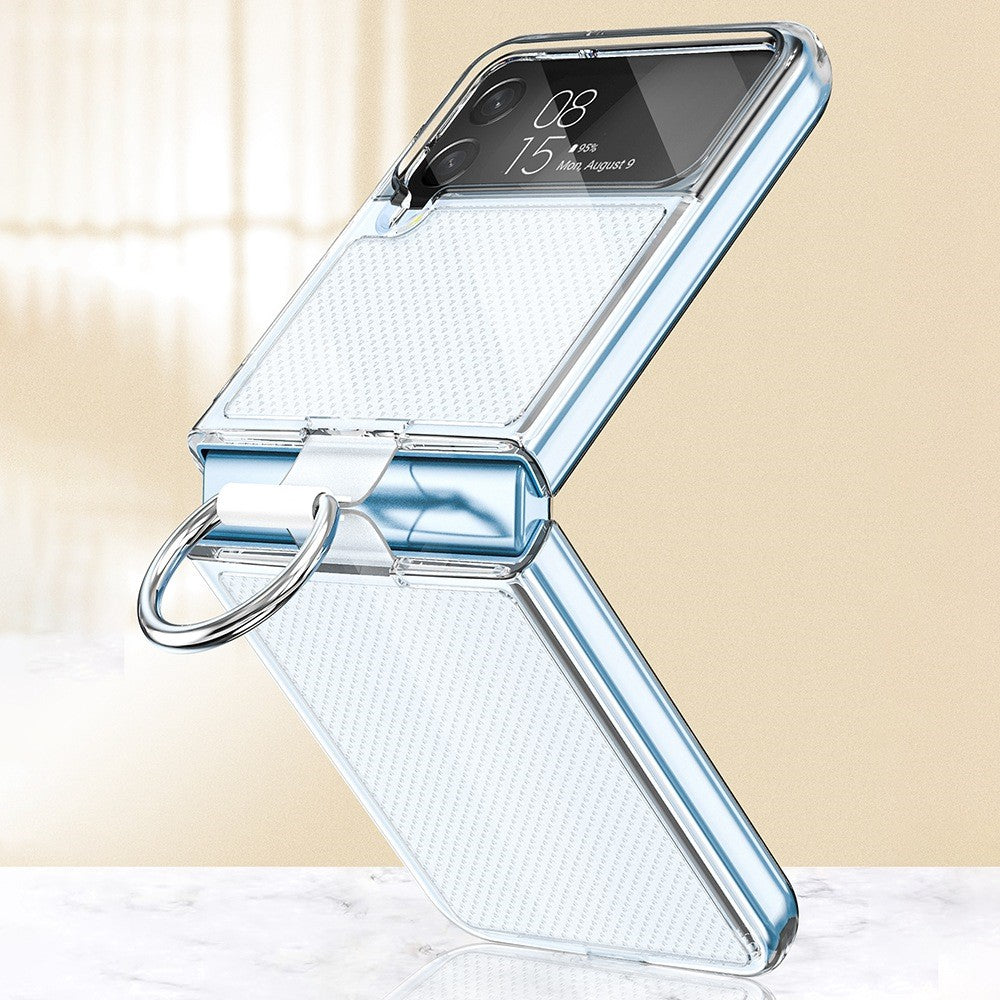 Samsung Galaxy Z Flip4 5G Transparent PC+PVC mobilskal Ringhållare Stöddesign Matt Reptåligt Skydd