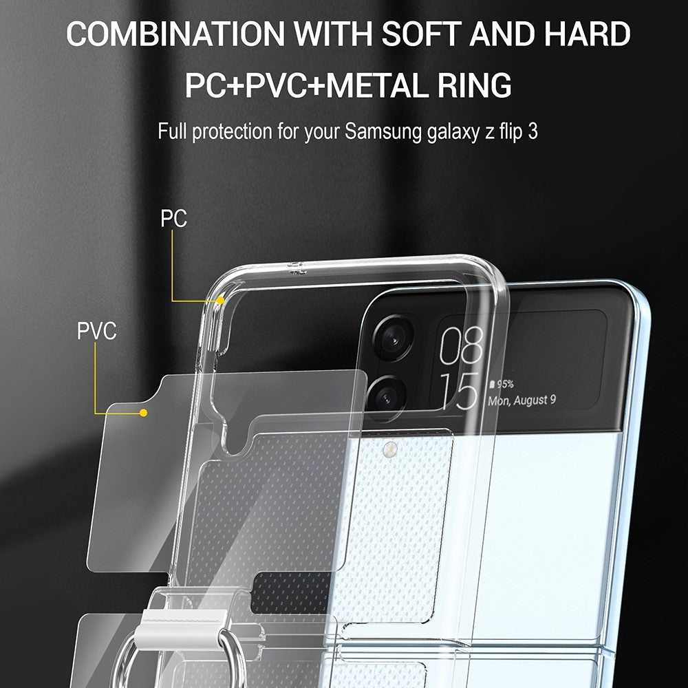 Samsung Galaxy Z Flip4 5G Transparent PC+PVC mobilskal Ringhållare Stöddesign Matt Reptåligt Skydd