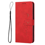 For Oppo A57 (2022) 5G / A77 5G Heart Shape Imprinted Phone Case PU Leather Skin-touch Feeling Wallet Hands-free Stand Feature Shell with Strap