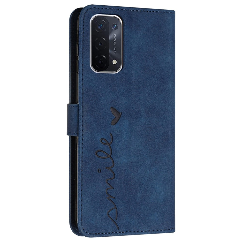 For Oppo A74 5G/A93 5G/A54 5G Imprinted Heart Shape Wallet Case Skin-touch Feeling Leather Stand Feature Flip Cover with Strap