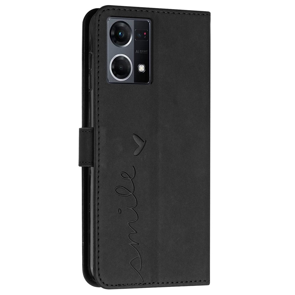 Oppo Reno7 4G/F21 Pro 4G Plånboksfodral med hudkänsla, hjärtformat PU-läder med tryck, magnetisk stängning, stativ och rem