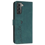 For Samsung Galaxy S21 4G/5G Skin-touch Feeling Heart Shape Imprinted Leather Case Wallet Stand Phone Cover