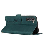 For Samsung Galaxy S21 4G/5G Skin-touch Feeling Heart Shape Imprinted Leather Case Wallet Stand Phone Cover