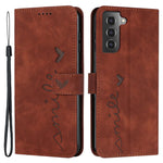 For Samsung Galaxy S21 4G/5G Skin-touch Feeling Heart Shape Imprinted Leather Case Wallet Stand Phone Cover