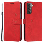 For Samsung Galaxy S21 4G/5G Skin-touch Feeling Heart Shape Imprinted Leather Case Wallet Stand Phone Cover