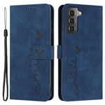 For Samsung Galaxy S21 4G/5G Skin-touch Feeling Heart Shape Imprinted Leather Case Wallet Stand Phone Cover