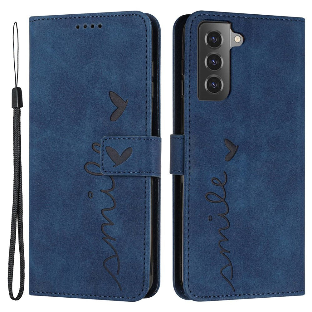 For Samsung Galaxy S21 4G/5G Skin-touch Feeling Heart Shape Imprinted Leather Case Wallet Stand Phone Cover