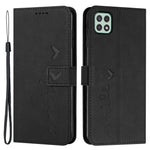 For Samsung Galaxy A22 5G/A22s 5G (EU Version) Skin-touch Feeling Heart Shape Imprinted Hands-free Stand Phone Case PU Leather Wallet Shell with Strap