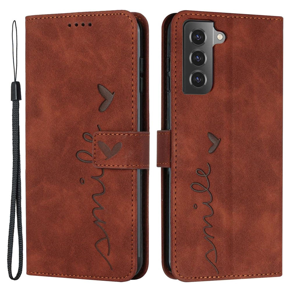 Stand Wallet Leather Phone Cover for Samsung Galaxy S21+ 5G, Skin-touch Imprinting Heart Shape Protective Case