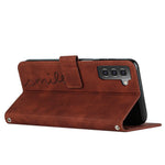 Stand Wallet Læder Telefoncover til Samsung Galaxy S21+ 5G, Skin-touch Præget Hjerteformet Beskyttelsescover